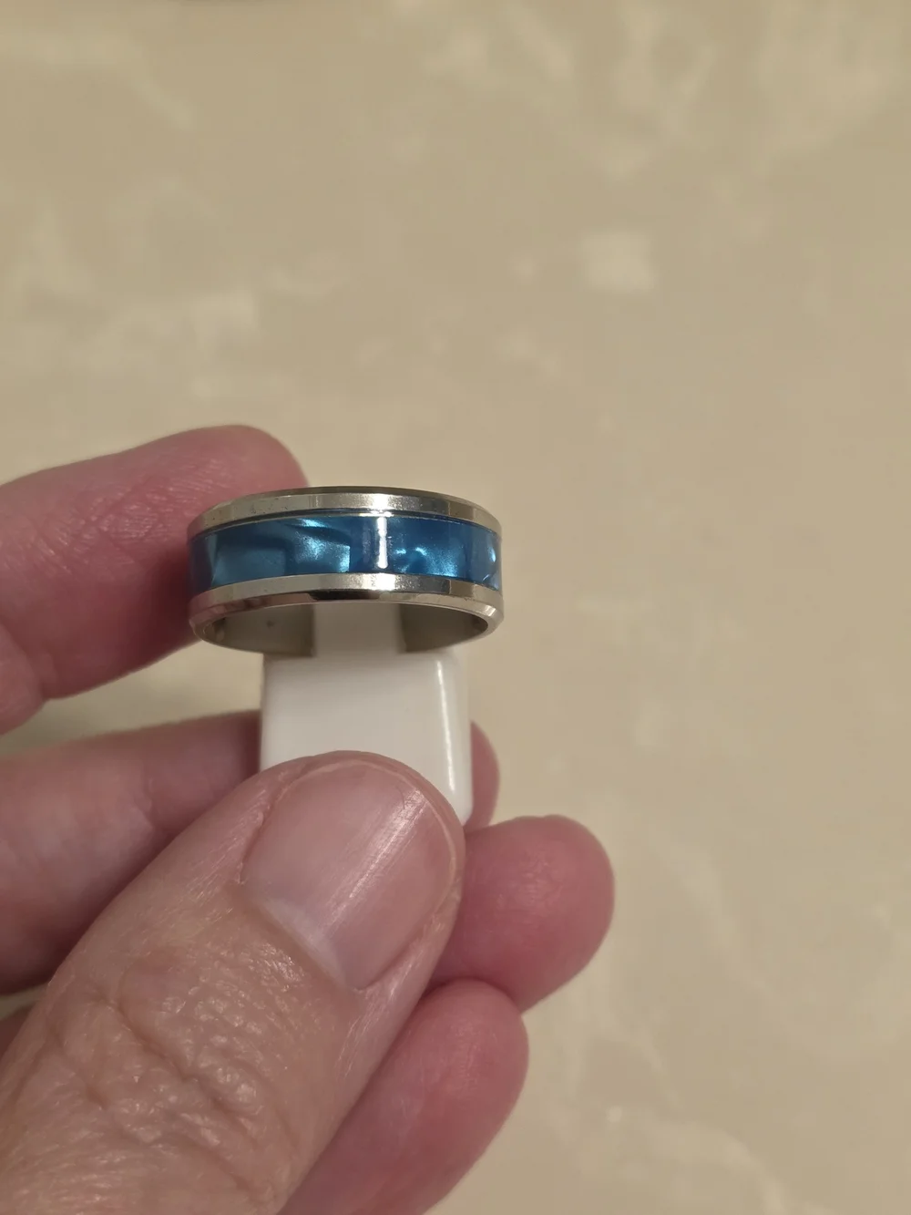 Blue Inlay Stainless Steel Band Ring